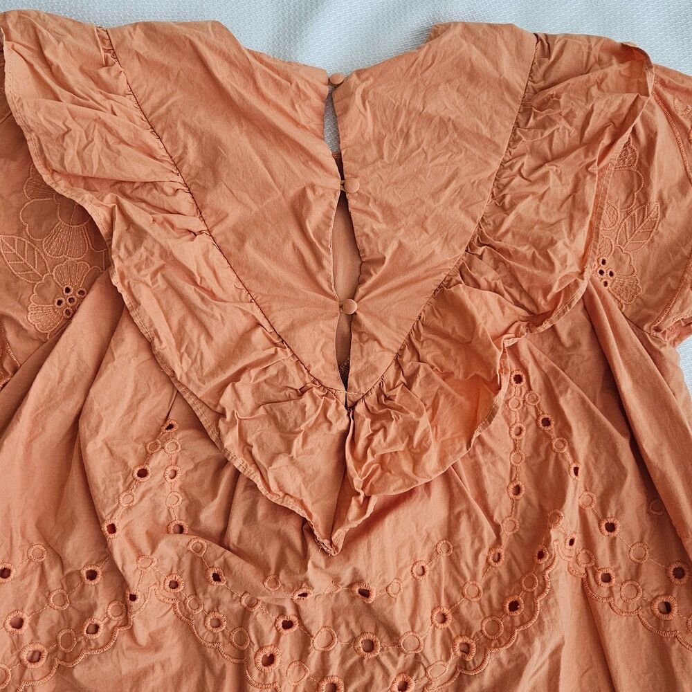 Ellison Orange Eyelet Babydoll Dress with pockets Medium womens - Picture 4 of 11